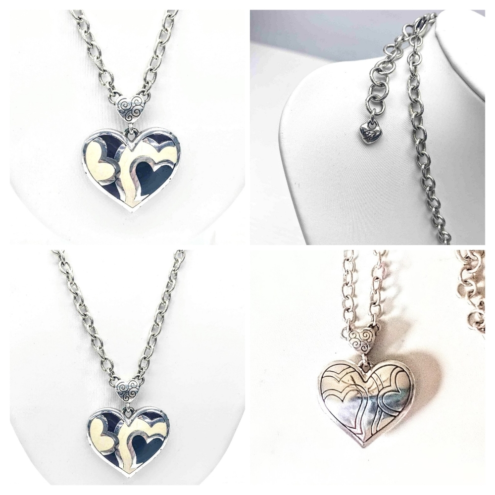 Brighton Collections Heart Necklace Black & White Enamel Reversible